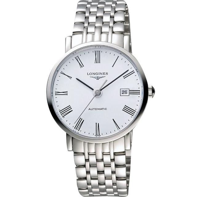 【LONGINES】Elegant 優雅系列羅馬機械腕錶-白/39mm(L49104116)