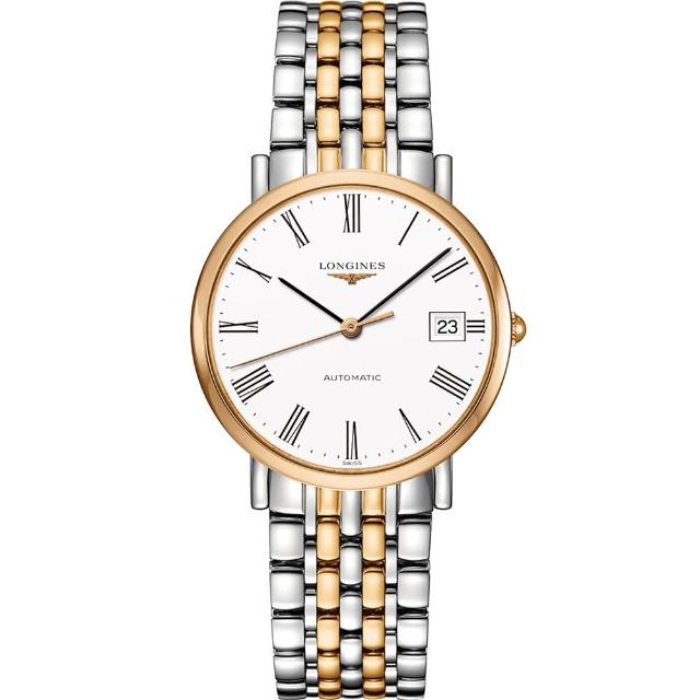 【LONGINES】Elegant 羅馬機械腕錶-白x雙色版/37mm(L48105117)