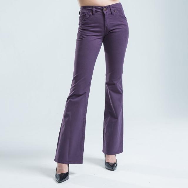 【BOBSON】貼袋薄布喇叭褲(紫色)