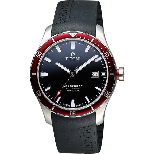 站長推薦-【TITONI】SEASCOPER海洋系列潛水機械錶-黑x紅圈/41mm(83985SRB-RB-517)