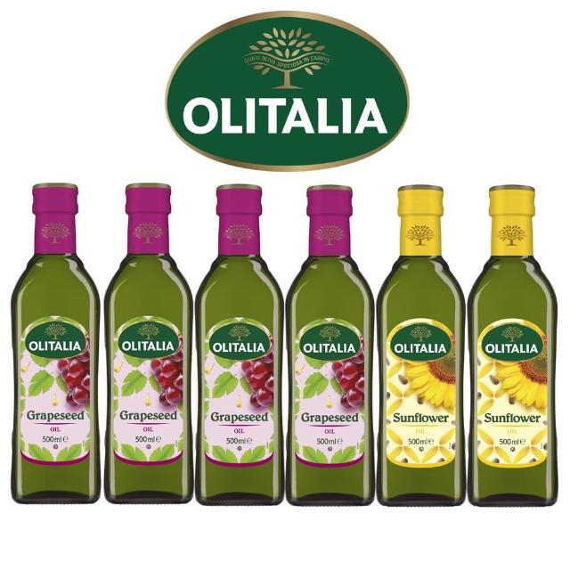【Olitalia奧利塔】葡萄籽油+葵花油禮盒組(500mlx6瓶)
