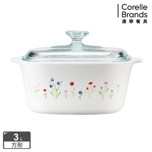 【美國康寧 Corningware】3L方形康寧鍋-春漾花朵