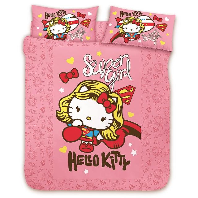 【享夢城堡】HELLO KITTY 女超人系列(雙人純棉四件式床包涼被組-粉)