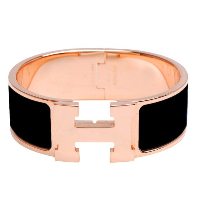 【HERMES】琺瑯中版手環(黑X玫瑰金H300001F-BLK-ROSE GOLD)限量搶購