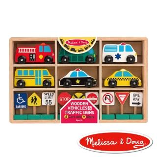 【Melissa & Doug 瑪莉莎】木製交通號誌汽車玩具組