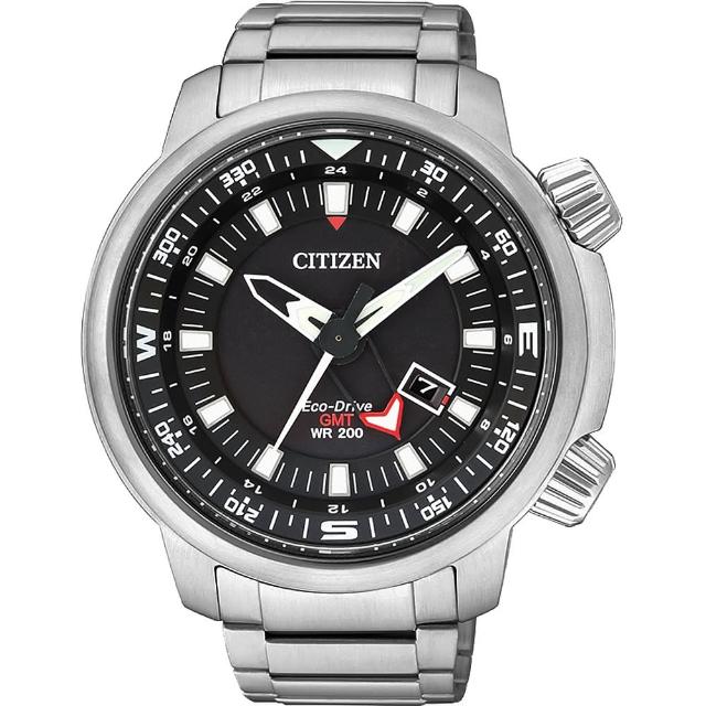 【CITIZEN】PROMASTER 光動能雙時區腕錶-黑/46mm(BJ7081-51E)