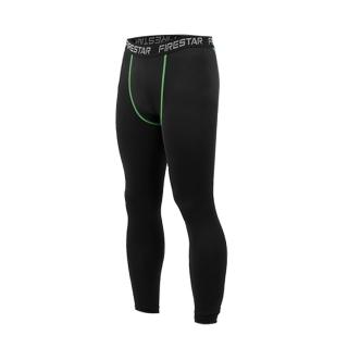 【FIRESTAR】男機能緊身長褲-慢跑 路跑 與NIKE PRO同版型 黑綠(N3805-63)