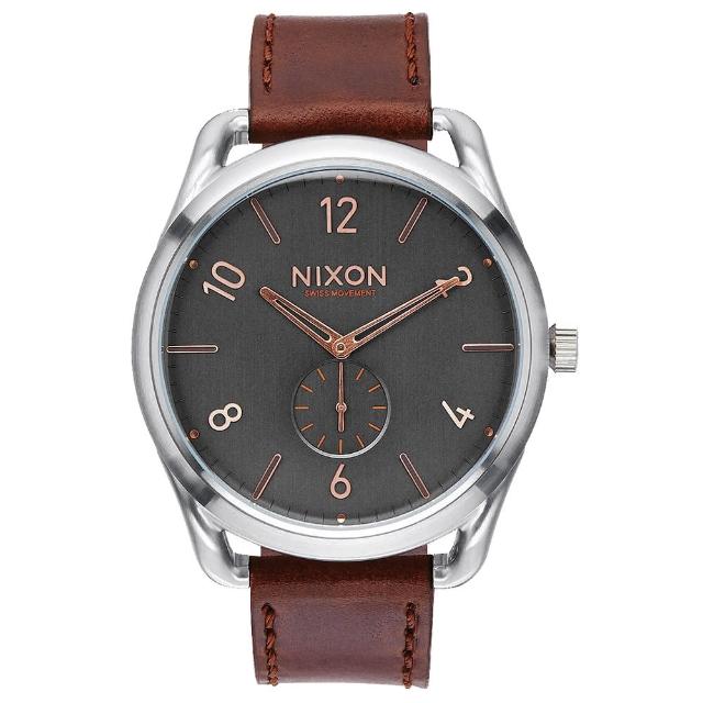 【NIXON】C45 LEATHER 跟隨自我潮流中性錶-銀框灰x咖啡x大(A4652064)試用文