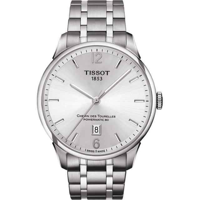 【TISSOT】杜魯爾系列機械動力80腕錶-銀/42mm(T0994071103700)福利品出清