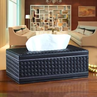 【幸福揚邑】精品編織格紋皮革 磁吸式收納面紙盒/紙巾盒-時尚黑