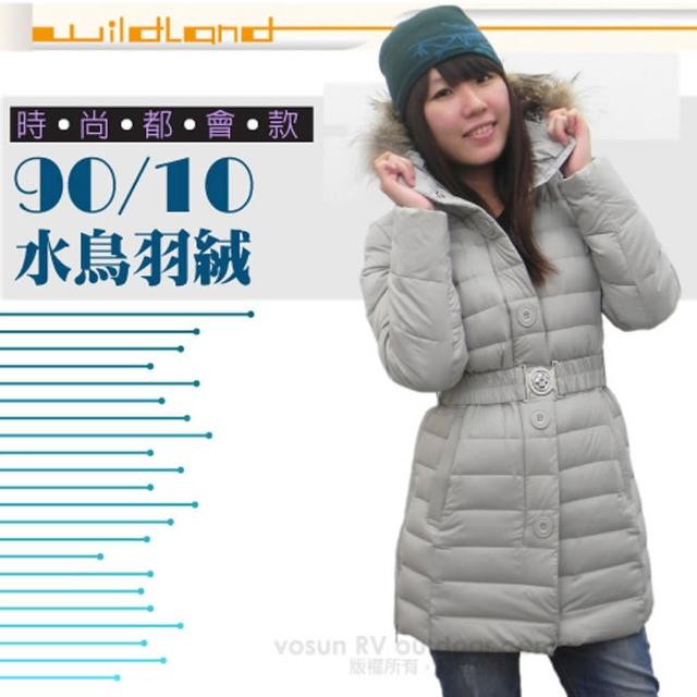 【荒野 wildland】女款 中長版 貉子毛保暖羽絨外套/大衣.保暖外套(92105 白卡其)新品上市