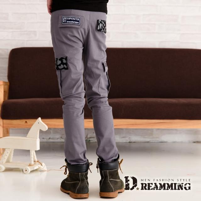 【Dreamming】潮男布章幾何拼接側袋伸縮休閒長褲(共二色)