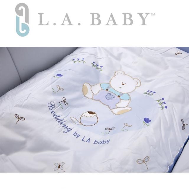 【美國 L.A. Baby】田園巴黎純棉七件式寢具組（M）(MIT 藍色/米黃色)限時下殺