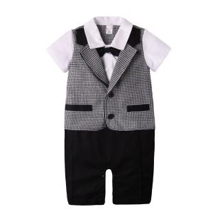 【baby童衣】連身衣 嬰兒千鳥格紳士領結短袖包屁衣 60241(共1色)