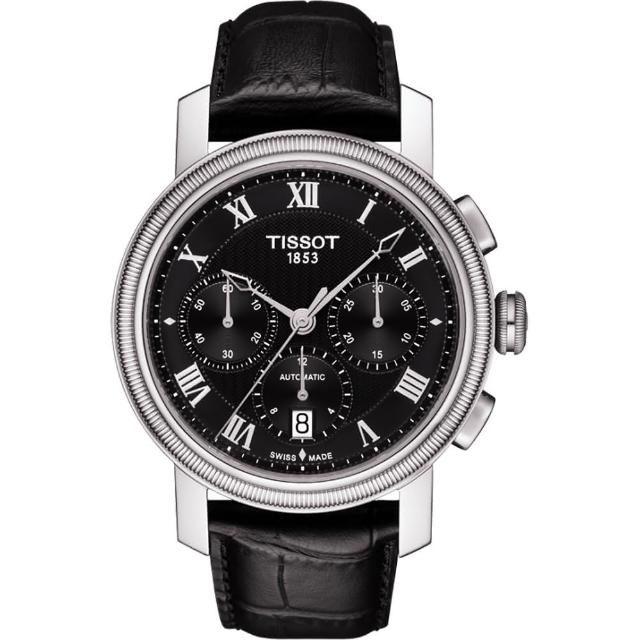 【TISSOT】Bridgeport 羅馬計時機械腕錶-黑/42mm(T0974271605300)