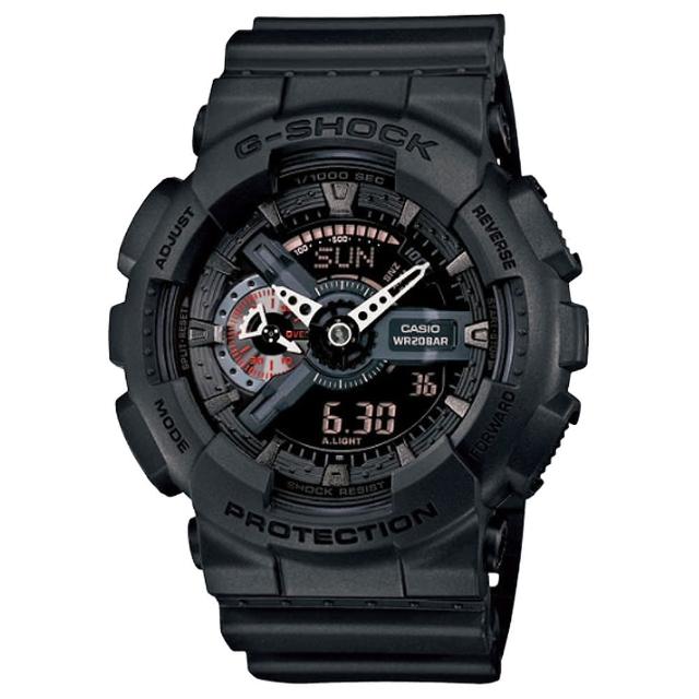 經典款式【CASIO】卡西歐G-SHOCK 抗磁雙顯重機鬧鈴電子錶-黑(GA-110MB-1A)