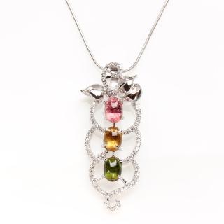 【寶石方塊】春暖花開天然碧璽墜子-925純銀飾