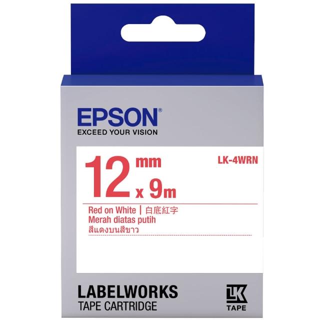 【EPSON】標籤機色帶 白底紅字/12mm(LK-4WRN)