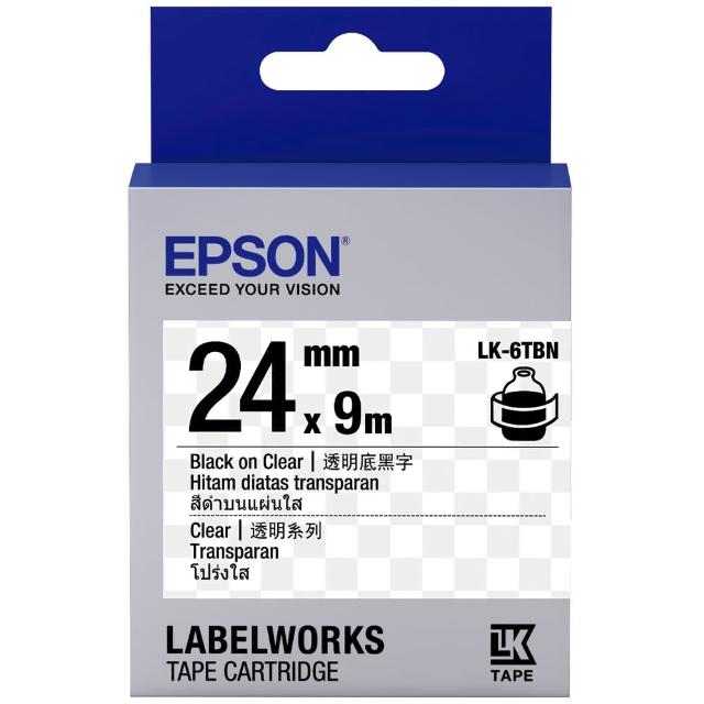 【EPSON】標籤機色帶 透明底黑字/24mm(LK-6TBN)站長推薦