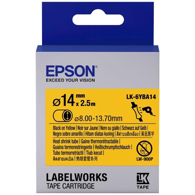 【EPSON】標籤機色帶熱縮套管系列黃底黑字/24mm(LK-6YBA14)試用文