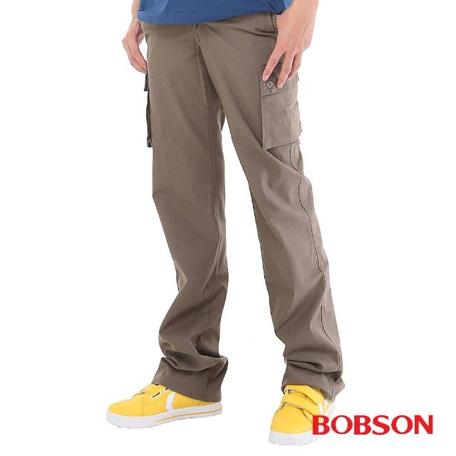 【BOBSON】男款休閒百搭側口袋直筒褲(灰綠1682-41)