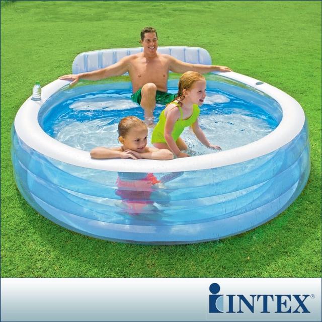 【INTEX】圓型藍色有靠背游泳池 640L(57190)特惠價