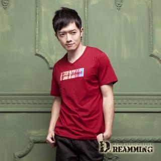 【Dreamming】法式霓虹拼字萊卡彈力V領短T(共三色)