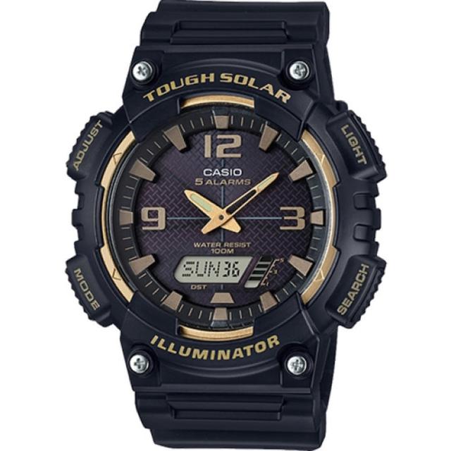 【CASIO】環保太陽能數字雙顯設計腕錶-黑金(AQ-S810W-1A3VDF)超值商品