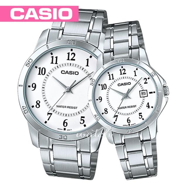 【CASIO 卡西歐 對錶系列】送禮首選 甜蜜情人不鏽鋼石英 對錶(MTP-V004D+LTP-V004D)
