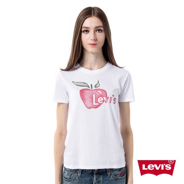 【Levis】蘋果印花白色短袖TEE / 破洞讓你愛不釋手