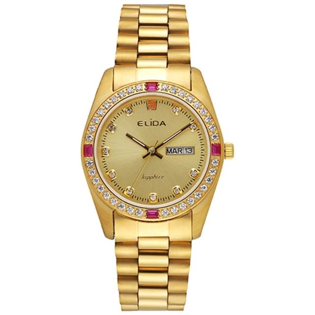 【ELIDA】晶鑽簡約石英鋼帶腕錶(金 EA2900-1DM-KK)物超所值