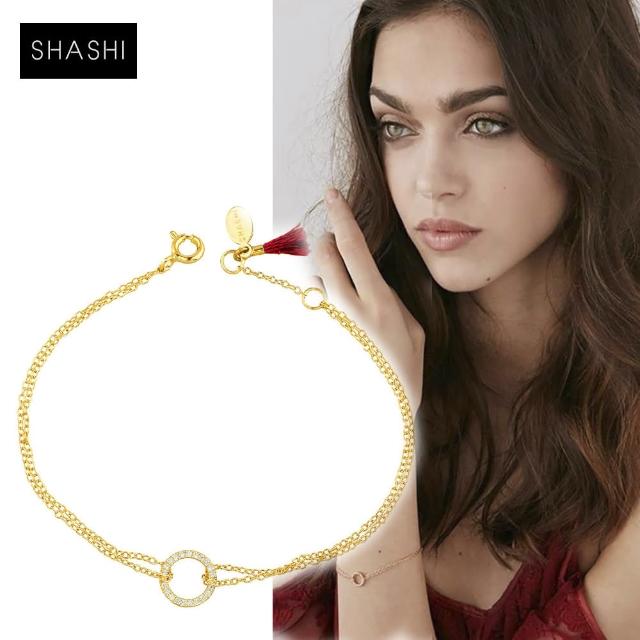 【SHASHI】美國品牌 Circle Pave 925純銀鑲18K金手鍊(鑲鑽圓滿圈圈)網路狂銷