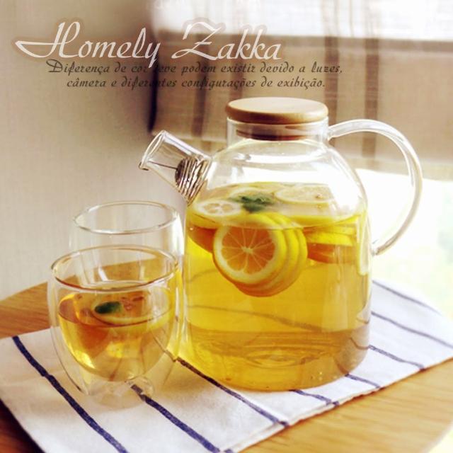 【Homely Zakka】午茶食光茶濾短嘴竹蓋玻璃壺/花果茶壼(1800ml)