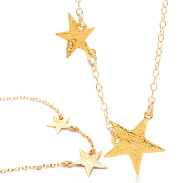 【GORJANA】美國品牌 Super Star Necklace鑲18K金項鍊(波浪紋幸運雙星)網友最愛商品
