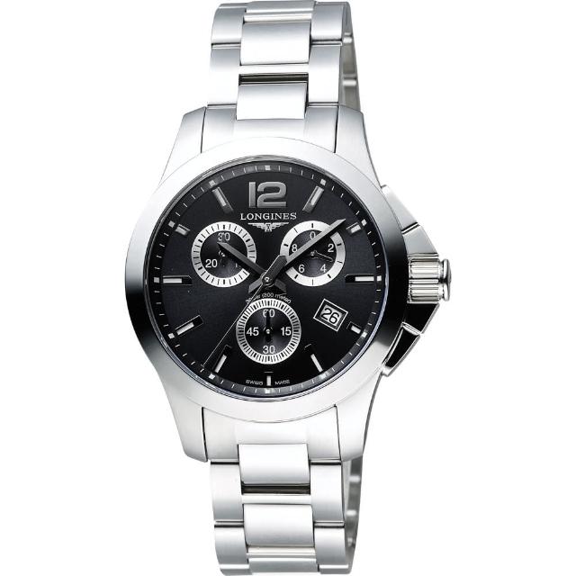 【LONGINES】浪琴 Conquest 征服者300米潛水計時腕錶-黑/36mm(L33794566)