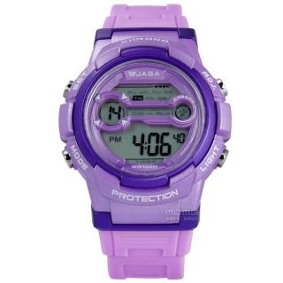 【JAGA 捷卡】搶眼青春活力電子運動橡膠手 紫色 39mm(M1126-J)