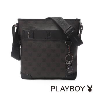 【PLAYBOY】Checkerboard Rabbit 紳士棋盤兔系列 直式斜背扁包(經典黑)