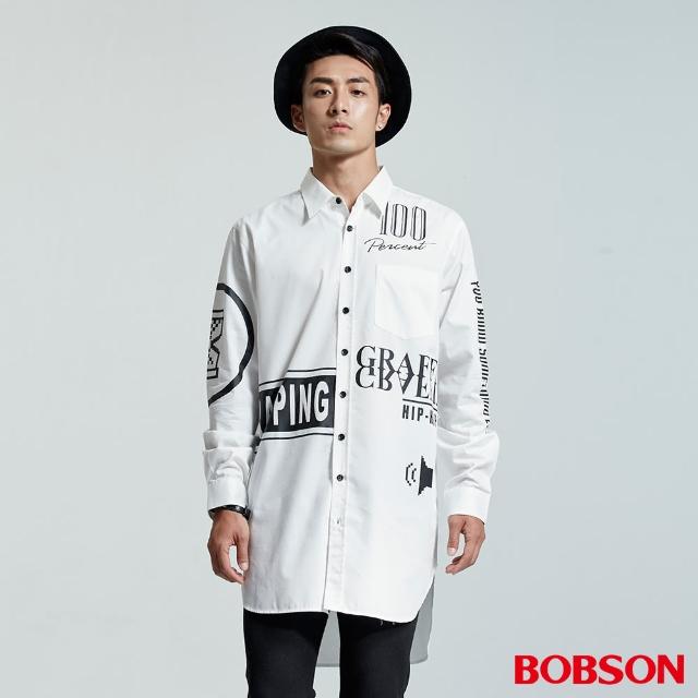 【BOBSON】男款長型寬版印圖襯衫(白35048-80)網友推薦