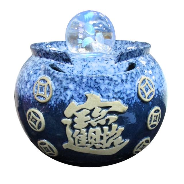 【瑰麗寶-買就送-金鑽旺福USB鹽燈】中型招財進寶雷射流水8cm滾球組-湛藍評鑑文