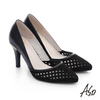 【A.S.O】璀璨注目 真皮鏤空貼鑽高跟鞋(黑)
