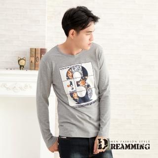 【Dreamming】方塊圖騰3萊卡彈力長袖圓領T(共二色)