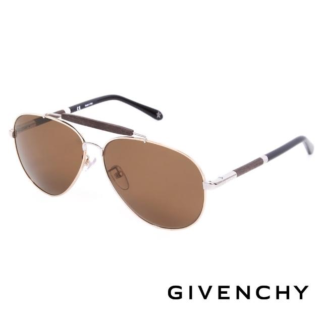 【GIVENCHY 法國魅力紀梵希】經典LOGO都會傳奇飛行員太陽眼鏡(-棕- GISGV461544P)強檔特價