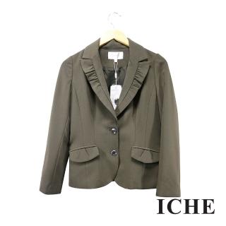 【ICHE 衣哲】百搭荷葉翻領造型綠西裝外套