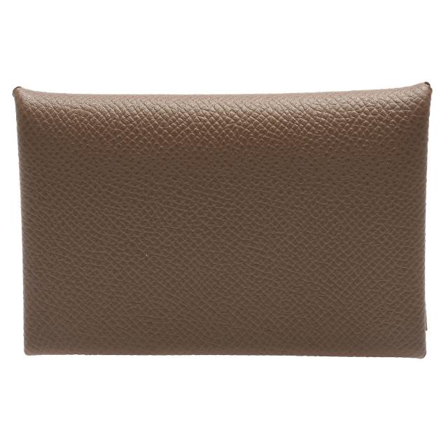 【HERMES】經典Calvi 系列EPSOM小牛皮折疊暗釦名片/零錢包(灰褐H044164CK18-Taupe)物超所值