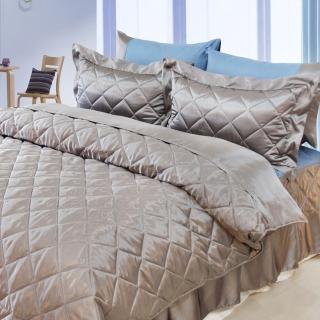 【LAMINA】雙色亮面精梳棉六件式床罩組-灰藍(雙人)