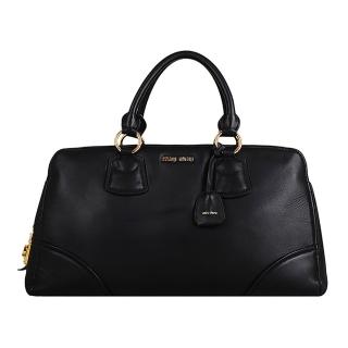 【MIU MIU】復古金屬鎖頭頂級羊皮手提包(黑色/展示品)