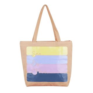 【See by Chloe’】經典LOGO塗鴉淡系色彩造型帆布束口托特購物肩背包(駝色)