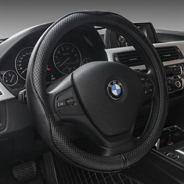 【威力鯨車神】頂級純牛皮製菱格紋方向盤套/真皮純手工/設計師經典款 M號 38CM
