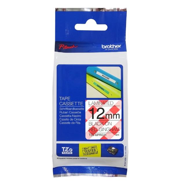【Brother】TZe-MP RG31 創意護貝標籤帶  12mm 俏紅格紋(速達)