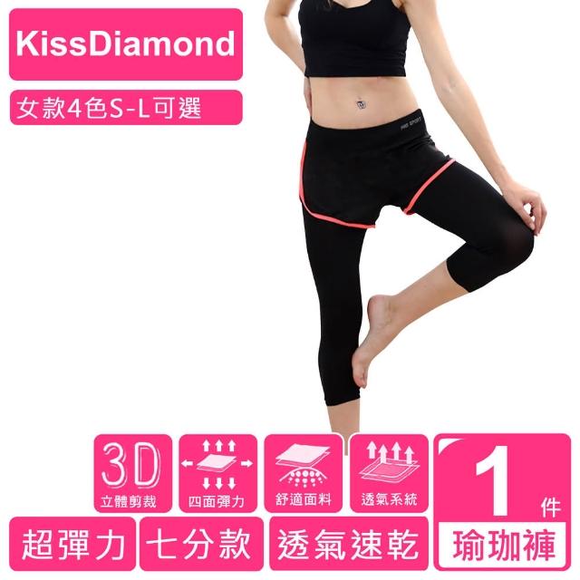 【KissDiamond】透氣排汗假2件7分運動褲(運動/瑜珈/跑步/ 4色 S-L 可選)